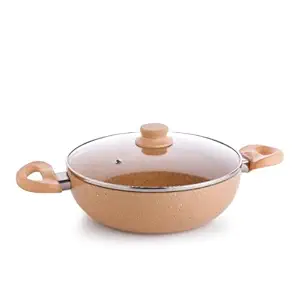 Crystal Marbo Plus Induction Base Aluminium Kadai with Glass Lid, 250mm | Sandalwood Rs.525 @ Amazon