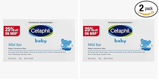 Cetaphil Baby Mild Cleansing Bar for Newborns & Babies 100 gm | With Shea Butter, Avocado Oil & Olive Oil | Gentle, Hypoallergenic, Pediatrician Recommended | Dry & Sensitive Skin (Pack of 2) Rs. 252 - Amazon