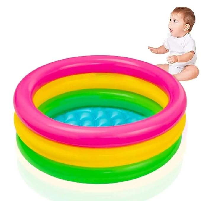 LONGMIRE Baby Pool Bath Tub for 1-3 Years 2 Feet Round 34" x 10" Sunset Glow Soft Inflatable Baby/Kids | Indoor & Outdoor Swimming Pool for Kids | Multi-Colour Rs.359 @ Amazon