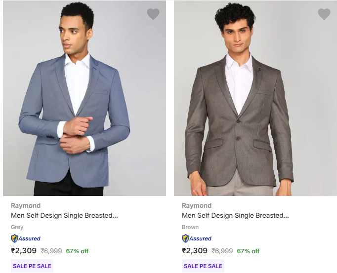 Raymond Blazers upto 72% off starting From Rs.2133 @ Flipkart
