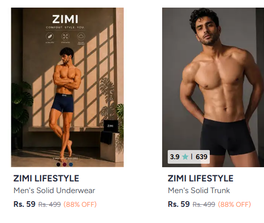 Zimi Lifestyle Brief upto 88% off starting From Rs.59 @ myntra