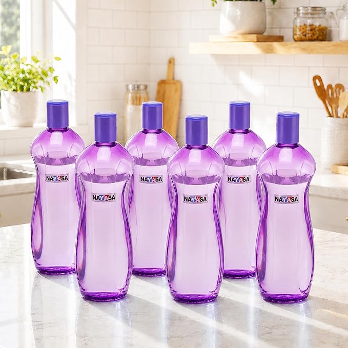 Nayasa Loopy 1000 ML Pet Plastic Fridge Water Bottles Set of 6 | BPA Free | Leak Proof | Airtight Lid | Purple Rs. 217 - Amazon