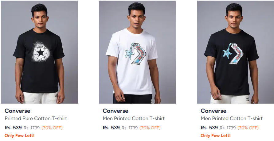 Converse clothing For Men's upto 70% off starting From Rs.539 @ myntra
