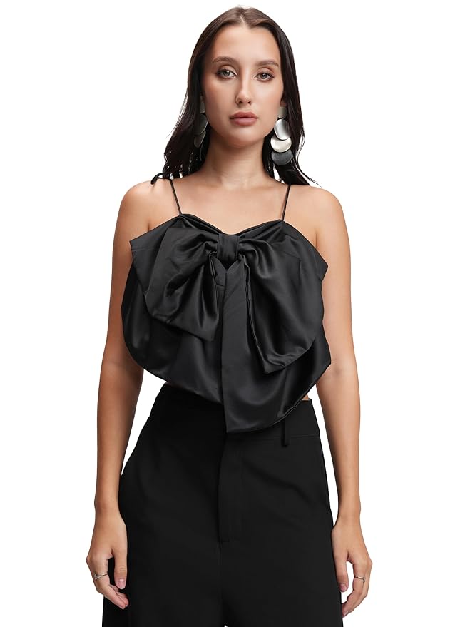 Tokyo Talkies Women's Shoulder Straps Sleeveless Crop Top | Front Bow Detail | Playful & Chic | Perfect for Casual & Day Outings | Tops for Woman | Women Tops | Women Crop Top Rs. 141 - Amazon