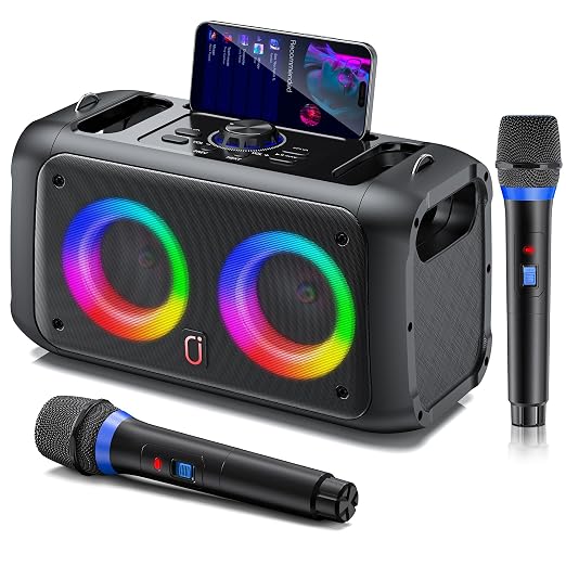 JYX Karaoke Machine with 2 Wireless Microphones,Portable Bluetooth Speaker for Adults & Kids,PA System Singing Karaoke Speaker with LED Lights,Supports TF Card/USB, AUX in,TWS for Party, Black Rs. 8099 - Amazon