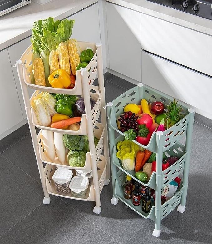 PARASNATH Polypropylene,Plastic SKEP 4 Layer Fruit & Vegetable Basket Trolley (Ivory Colour) for Home & Kitchen Fruit Basket Storage Rack Organizer Holders kitchen trolley - Rectangular Rs. 1546 - Amazon