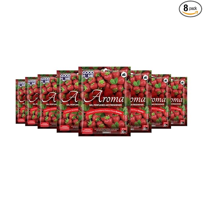 Good Home Air Freshener Aroma Gel |Long Lasting Premium Fragrance Booster |Skin Friendly for Home/Office/Bathrom(Luscious Strawberry - Pack of 8, 10g x 8) Rs. 299 - Amazon