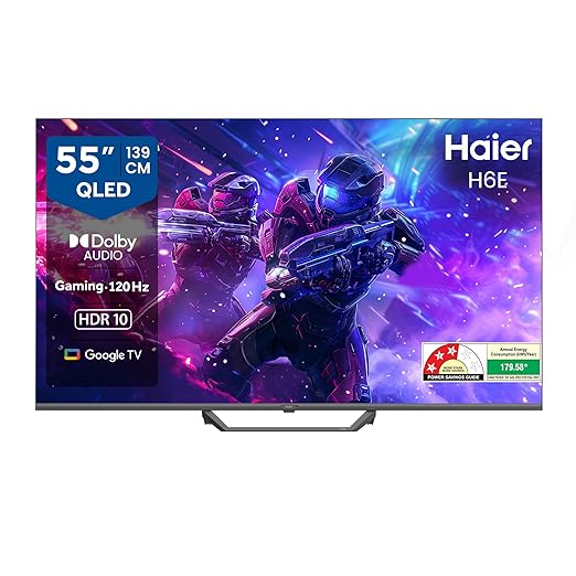 [Coupon + SBI/Axis CC EMI ] Haier H6E Series 139cm (55) 4K QLED Ultra HD Smart LED Google TV 55H6E Rs. 36240 - Amazon