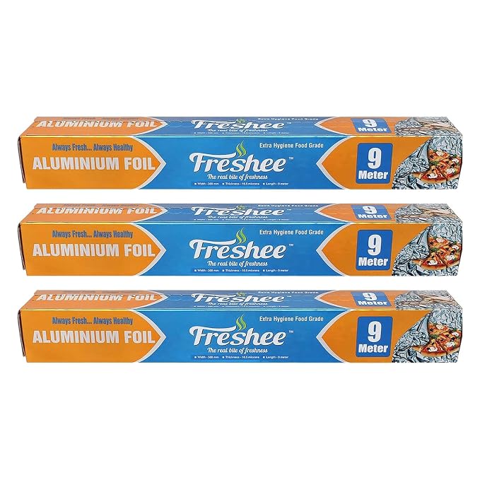 Freshee 9m Aluminium Silver Kitchen Foil Roll Paper Pack of 3|11 Micron Thick|Food wrap|Disposable Food Parcel|Fresh Food|Food Grade Rs. 236 - Amazon