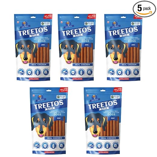 Dr. Pets Pack of 5 Chicken Dog Chew Sticks for Dogs Dental Stick, Calcium Bone and Chicken Dog Biscuits Healthy Treats and Training Snacks Long Lasting Chew Sticks for Small and Large Breed Rs. 305 - Amazon