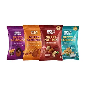 Open Secret Mini Nuts| Pack of 4 (23g each)|Snacks Gift hamper |Caramel Sea Salt & Orange Cocoa Almonds, Cream & Onion Cashew, Tandoori Nuts |Roasted Diet Dry Fruits |Immunity Boosters| Healthy Snacks Rs. 99 - Amazon