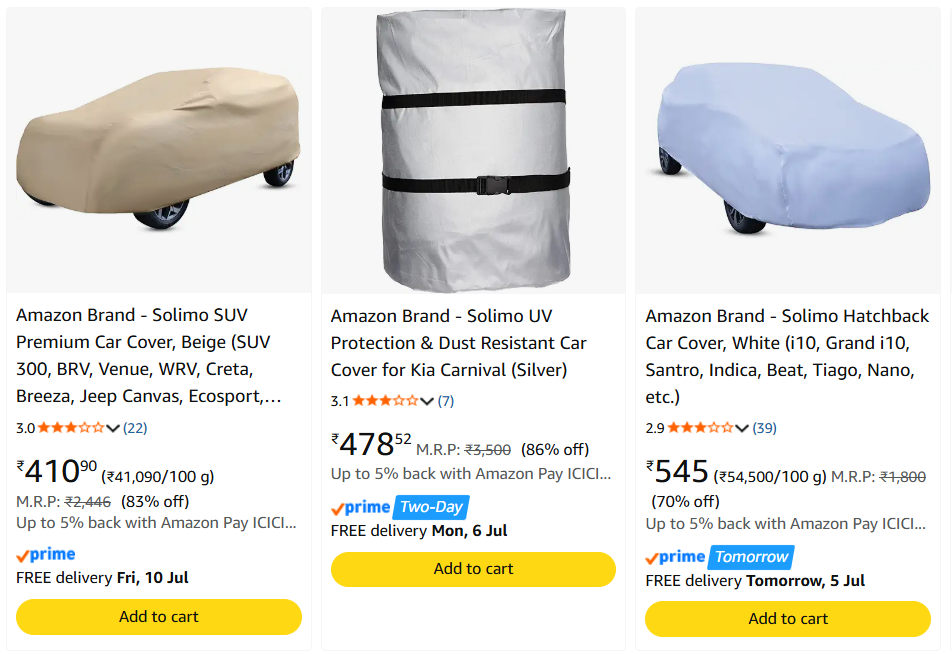 Car Body Covers upto 86% off starting From Rs.410 @ amazon