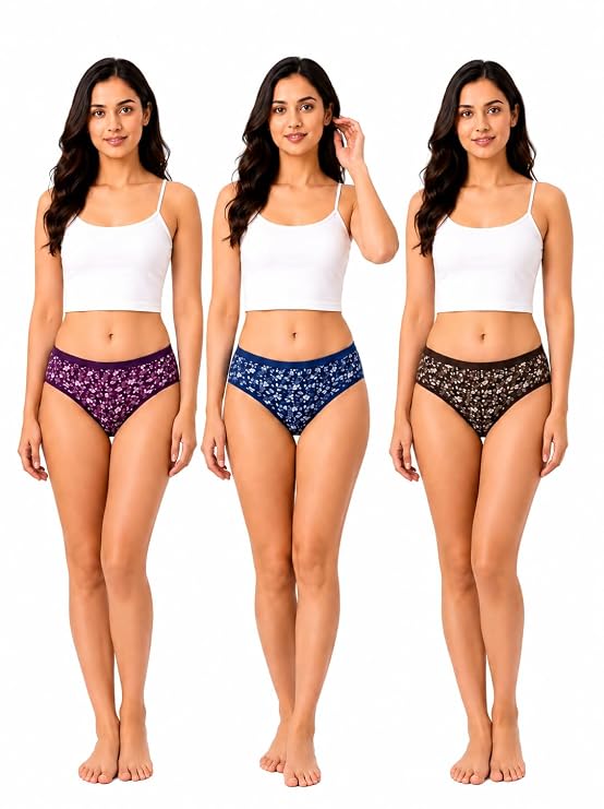 Women's & Girls' Cotton Soft Stretchable Hipster Panties | Breathable Everyday Underwear | Full Coverage Mid-Rise | Skin-Friendly Innerwear | Multicolor Pack of 3 Rs. 199 - Amazon