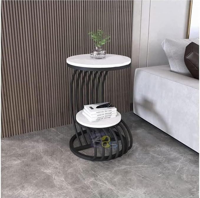 [Apply ₹500 Coupon] Furniture Cafe Modern Round Accent Table | Compact Side Coffee Table with Engineered Wood Top & Metal Frame | Bedside & Sofa Table for Living Room (White & Black) Rs. 1035 - Amazon