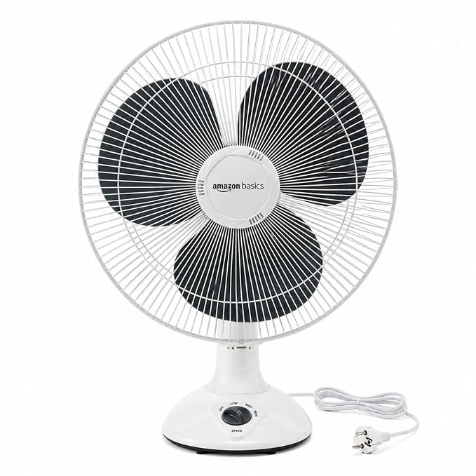 amazon basics 16-Inch Table Fan | Tilting Head | 1400 RPM | Silent Operation | 400mm Sweep Length (Grey) Rs. 1512 - Amazon