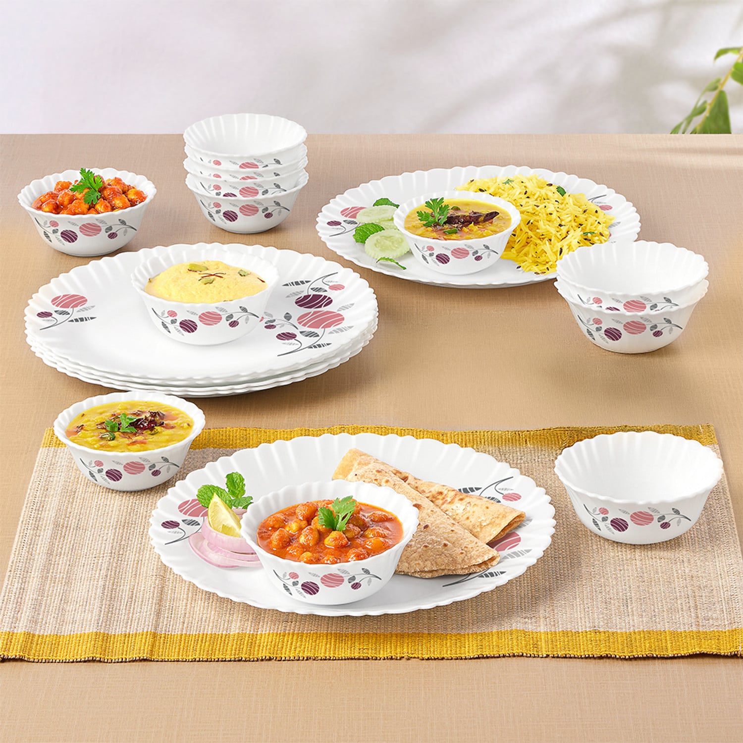 Larah by Borosil Pack of 18 Opalware Dinner Set Rs. 891 - Flipkart