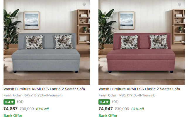 Vansh Furniture Sofas & Sectionals upto 90% off starting From Rs.4887 @ flipkart
