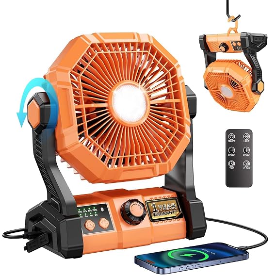 [Apply ₹300 Coupon] coldSky Rechargeable Portable Fan for Home with LED Light & Remote Control, Battery Table Fan Big Size with 8 High Speeds Wind, Kitchen Fans for Cooking Rs. 2049 - Amazon
