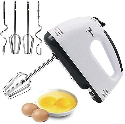 Electric Hand Mixer for Kitchen | Handheld Cake Blender with Four Stainless Steel Attachments Including Beaters & Dough Hooks for Whipping Cream 260W Rs. 498 - Amazon