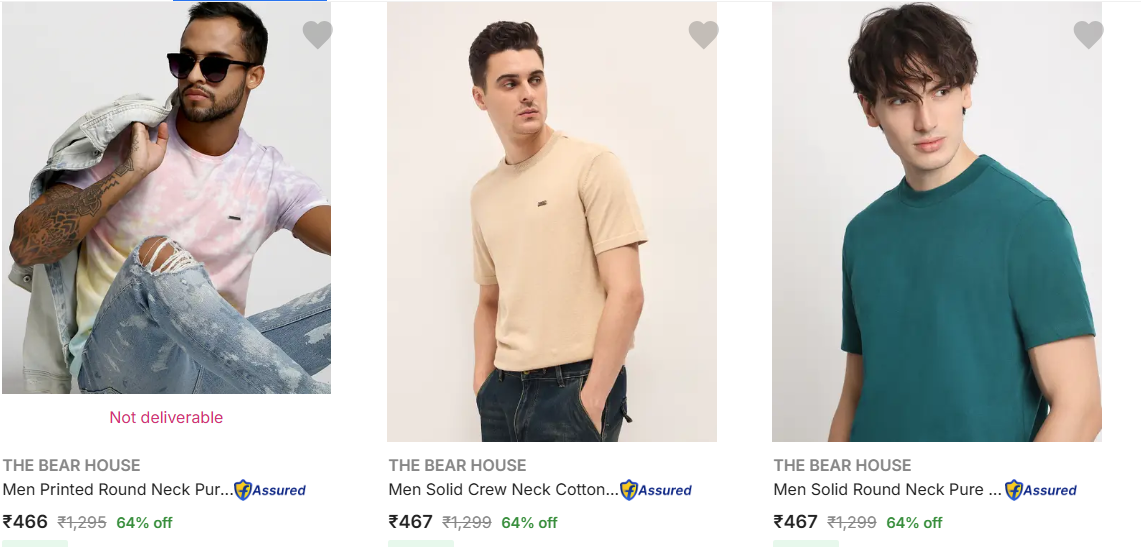 The Bear House Men's Clothing upto 75% off starting From Rs.566 @ flipkart
