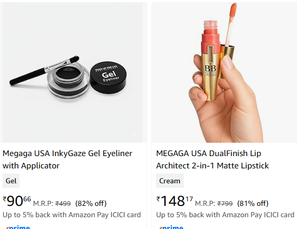 Megaga USA Beauty Products upto 82% off starting From Rs.90 @ amazon