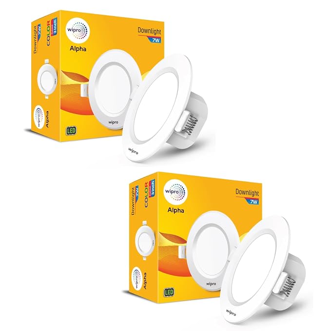 Wipro Garnet 7W Round Downlight Junction Box | Red | Glare-Free Design | Recessed Downlighter for False Ceiling | Surge Protection upto 4Kv | Cutout ∼ 3 inch | Pack of 2