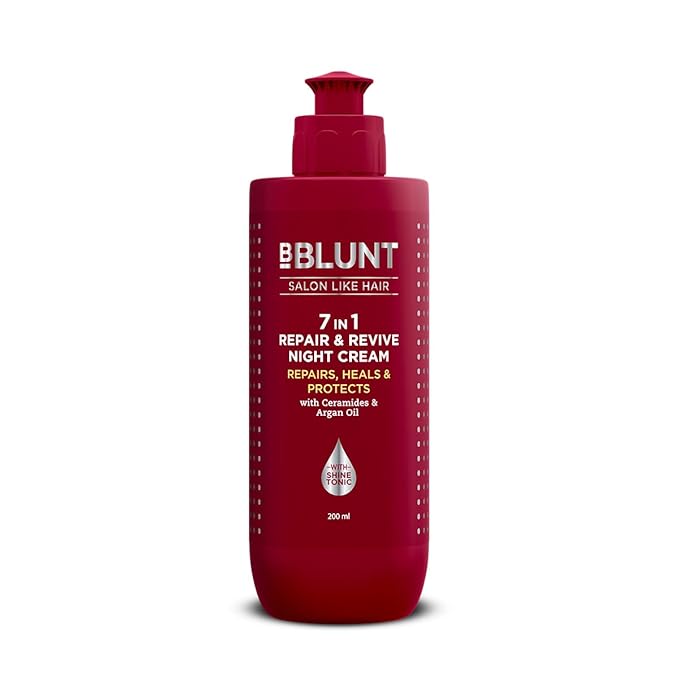 [Apply 10% Coupon] BBLUNT 7 in 1 Repair & Revive Night Cream to Heal & Protect Hair Overnight - 200ml|Addresses 7 Signs of Hair Damage | Reduces Frizz & Dullness | Enriched with Ceramides & Argan Oil | For Men & Women Rs. 224 - Amazon
