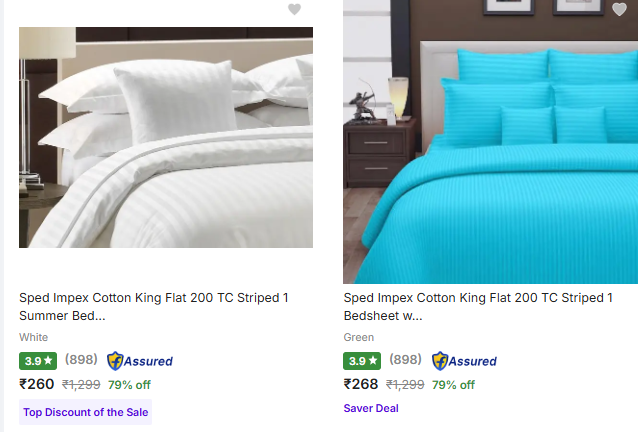 Sped Impex Bedsheets upto 85% off starting From Rs.260 @ flipkart