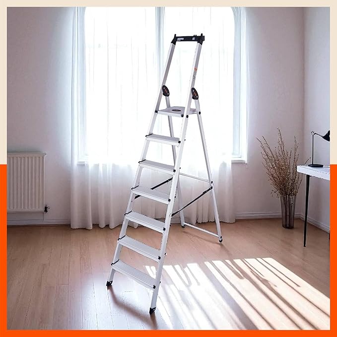 Bathla Elevate 7-Step Foldable Aluminium Ladder for Home with Tool Tray | Anti-Skid | Durable, Heavy Duty, Safe & Stylish | 5-Year Warranty | Black Rs. 4399 - Amazon