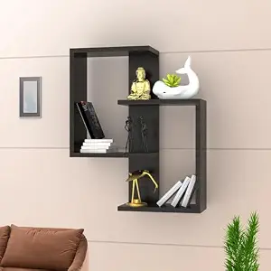 Furniture Café Modern Wooden Wall Mounted Shelf – Intersecting Cube Display Rack for Living Room, Bedroom, and Office Décor (Black) Rs. 708 - Amazon