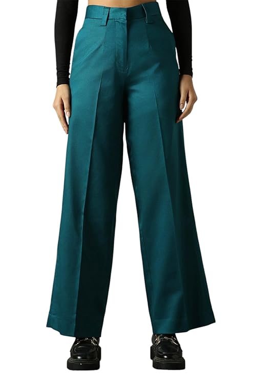 High Star Women High Rise Solid Regular Length Wide Leg Casual Trousers Rs. 441 - Amazon