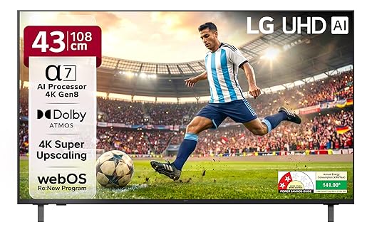 [SBI/AXIS CC EMI ] LG 108 cm (43 inches) UA73 AI Series 4K UHD Smart LED TV 43UA73806LA Rs. 29490 - Amazon