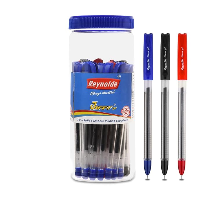 [Apply 2% Coupon] Reynolds JIFFY GEL 25 CT JAR - 15 BLUE, 5 BLACK & 5 RED Gel Pen I Lightweight Gel Pen With Comfortable Grip for Extra Smooth Writing I School and Office Stationery Rs. 171 - Amazon
