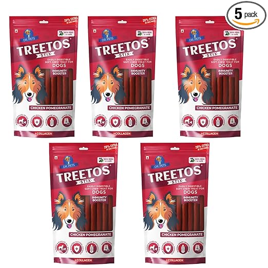 Dr. Pets Pack of 5 Chicken Pomegranate Dog Chew Sticks for Dental Stick, Calcium Bone and Chicken Dog Biscuits Healthy Treats and Training Snacks Long Lasting Chew Sticks for Small and Large Breed Rs. 484 - Amazon