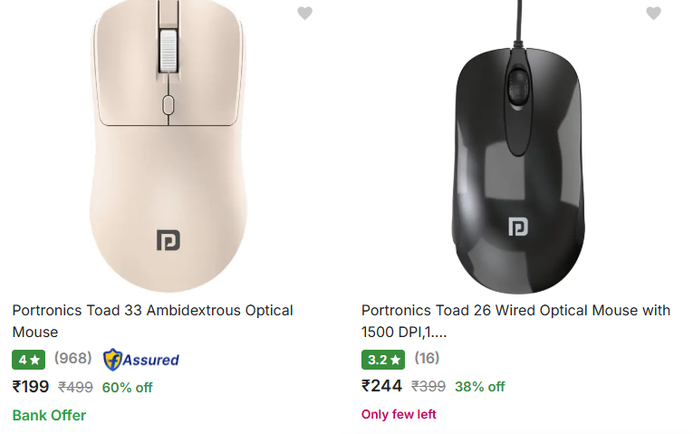 Portronics Mouse upto 75% off starting From Rs.134 @ flipkart