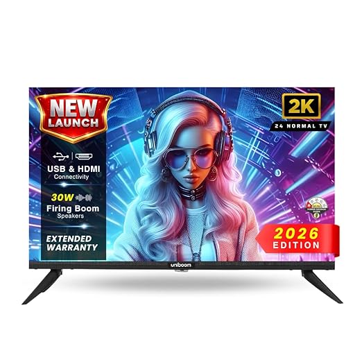 [SBI/AXIS CC EMI ] Uniboom_Optima Series 60 cm (24 inch) HD Ready LED TV 2025 Edition with 30W Sonic Boom - True Frameless - Aura Vision+ Display - (Non Smart)- 24N-ULT-AED Rs. 5121 - Amazon