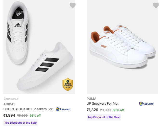 PUMA, ADIDAS, & Reebok Shoes upto 75% + Coin & Bank Offer off starting From Rs.749 @ flipkart