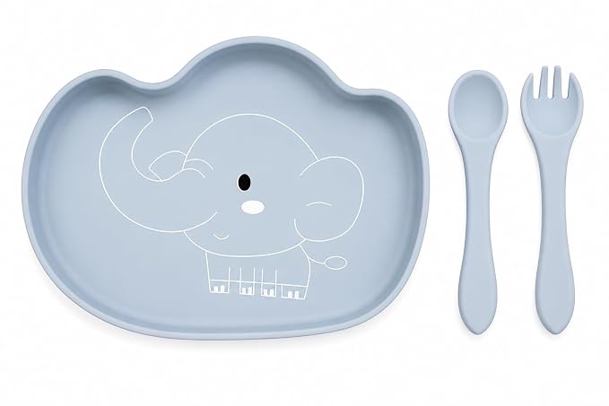 [Apply 5% Coupon] TIGGY & BONNET Elephant 2 Pcs Silicone Baby Feeding Set for Baby Bpa-Free | Microwave Safe, Anti-Slip Base | Tableware Kit for Babies & Toddlers with Suction Plate & Spoon Rs. 811 - Amazon