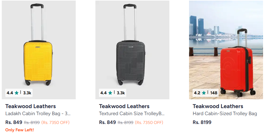 Teakwood Cabin Suitcase upto 90% off starting From Rs.849 @ myntra