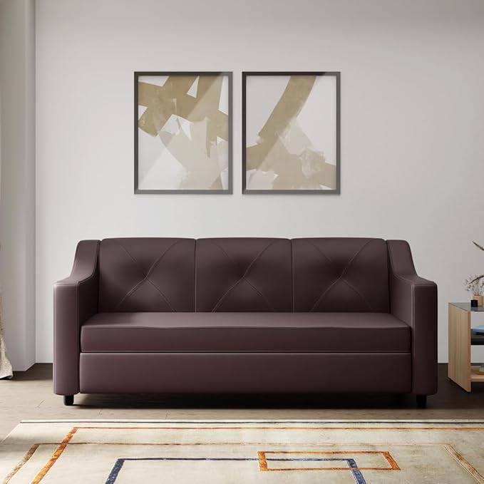 [SBI/AXIS CC EMI ] Interio by Godrej Sofa Monarch 3 Seater Synthetic Leather Sofa for Living Room, 1-Year Warranty, Solid Wood (Burgandy) Rs. 17546 - Amazon