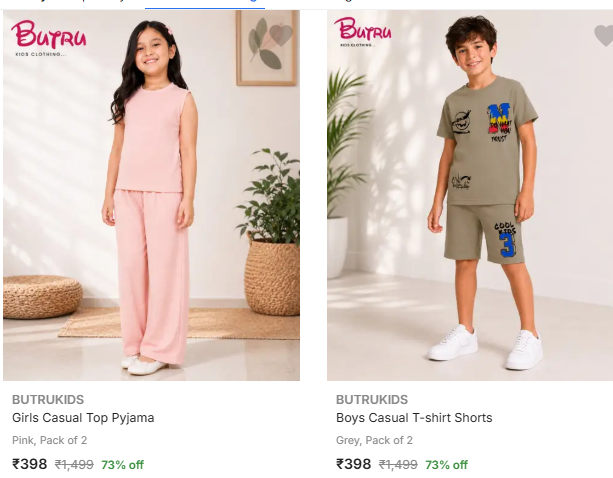 Butrukids Kids' Apparel Combos upto 75% off starting From Rs.363 @ flipkart