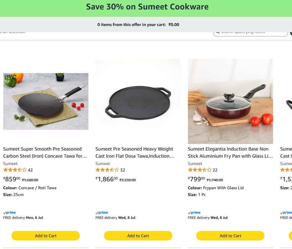 Amazon.in: Save 30% on Sumeet Cookware promotion