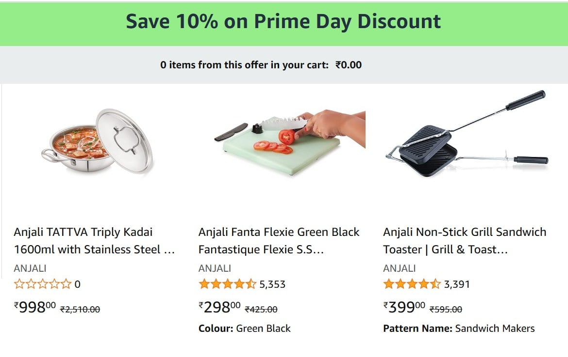Anjali Cookware upto 75% off + 10% Coupon starting From Rs.49 @ amazon