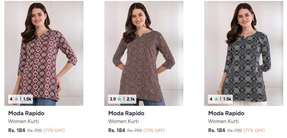 [All Brand] Women's Clothing upto 77% off starting From Rs.184 @ myntra