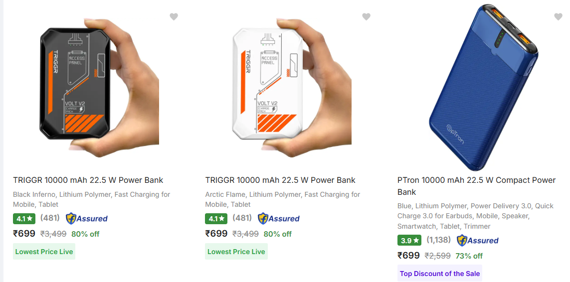 [Top Branded] Powerbank upto 82% off starting From Rs.699 @ flipkart