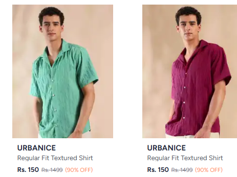 Urbanice Shirts upto 90% off starting From Rs.150 @ myntra