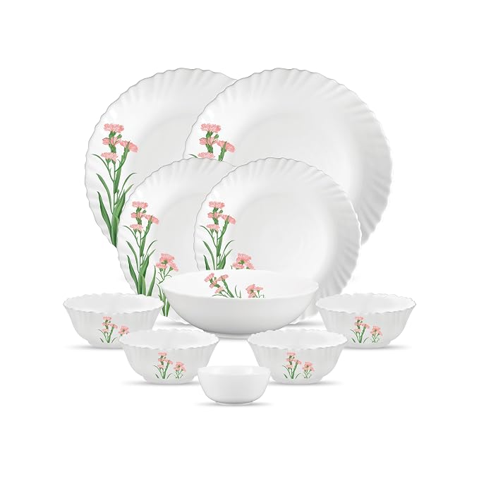 La Opala Opal Glass Crockery | for Family of 2 | Dinner Set 10 pcs Pink Florets | Plates & Bowls for Dining | Microwave Safe | 100% Vegetarian | Extra Strong | Extra Light & White Rs. 599 - Amazon