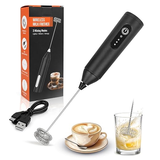 [Apply 2% Coupon] MIKANIX Electric Milk Frother Handheld | Rechargeable Drink Mixer and Coffee Foamer Wand with 3 Speed Modes, Wireless Hand Held Milk Bubble Machine Whisks for Matcha, Latte, Hot Chocolate (Black) Rs. 234 - Amazon