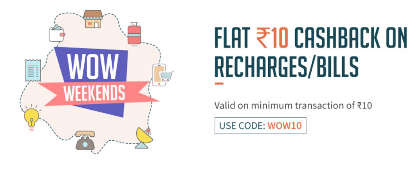 Flat cashback of Rs.10 on Minimum transaction of Rs.10 @ Freecharge