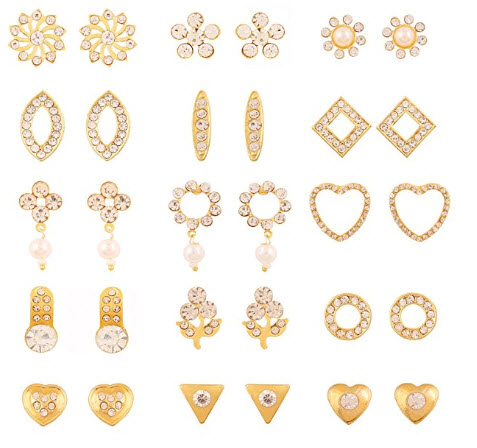Touchstone Gold and White Crystals Faux Pearls Metal Combo Earrings for Women Pack of 30 at Rs. 359 @ Amazon